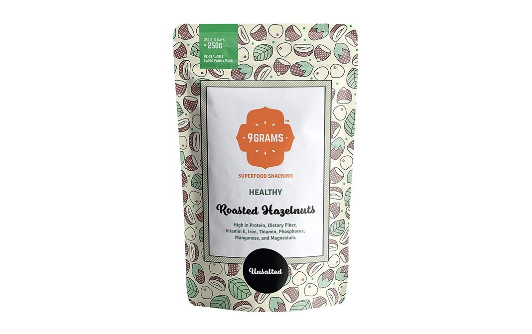 9Grams Healthy Roasted Hazelnuts    Pack  250 grams